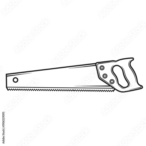 A hand saw with a wooden handle is depicted against a white background.