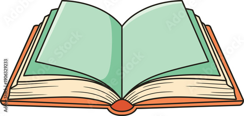 Open Book Illustration: The open pages of a book beckon with possibility, inviting readers to explore an inviting world of knowledge, adventure, and imagination. 