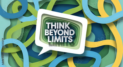 Vibrant inspirational quote Think Beyond Limits on colorful swirling background