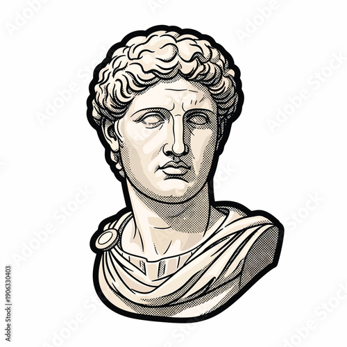 A drawing of a man with curly hair