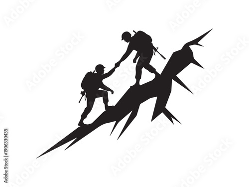 A mountain climber silhouette representing adventure and outdoor activities. Vector silhouette.