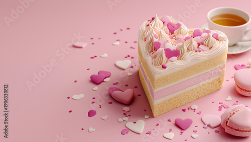 a heart-shaped chocolate cake toping with white cream on valentine's day,