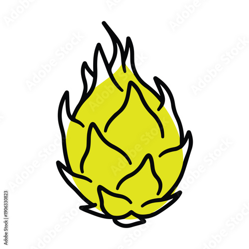 Minimalist yellow dragon fruit pitahaya vector icon with offset-style color isolated