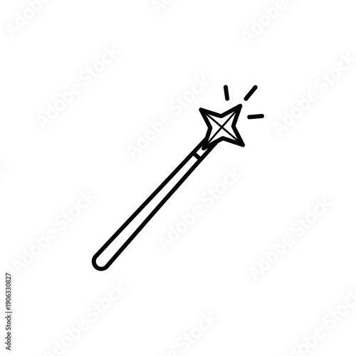 Magic wand icon with star tip on transparent background for wizardry and fantasy design