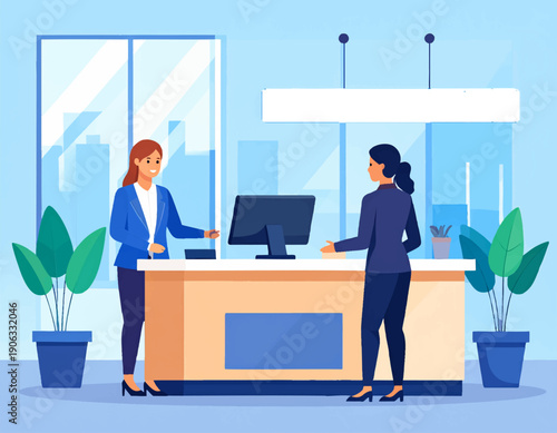 flat vector illustration of a customer consulting with bank customer service staff