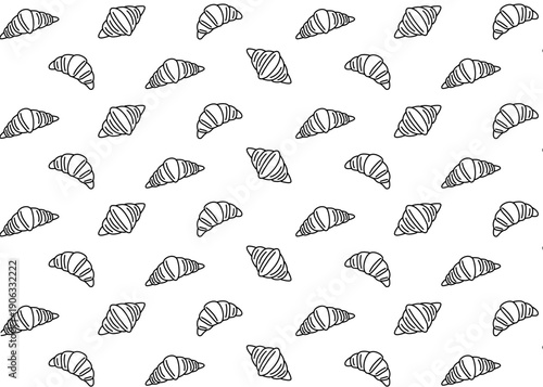 Croissant illustration pattern with white background, food packaging, menu illustration hand drawn print ads, food business, bakery	