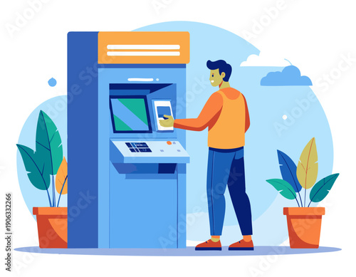flat vector illustration of a person withdrawing money from an ATM machine1