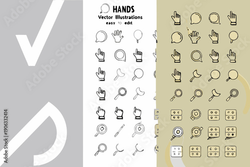 Collection of hand gestures symbols and interface elements in vector style