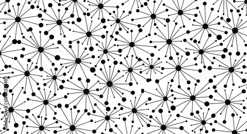 Black and white dandelion clock pattern with seeds dispersing