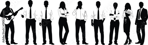 Professional vector collection of diverse people silhouettes featuring musicians, business professionals, and casual characters for creative lifestyle, corporate team, and social design projects.