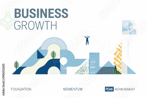 Business growth concept with abstract mountain and person illustration