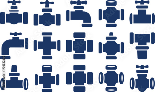 Collection of Blue Representing Various Plumbing Fixtures and Fittings