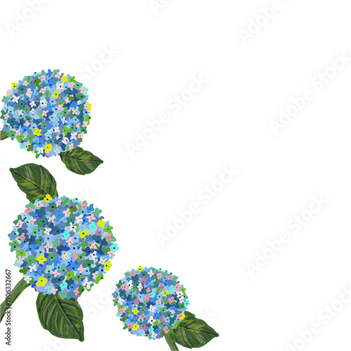 初夏の彩り　青と緑とピンクのブーケ風イラストベクター素材