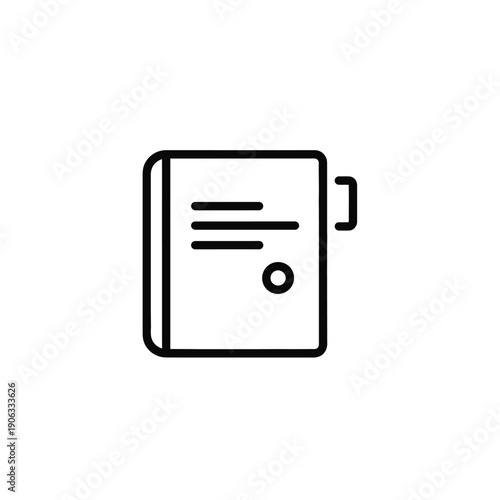 Notebook icon with linear document lines and bookmark marker element on transparent grid