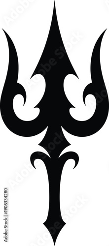 A black trident tattoo design on a white background