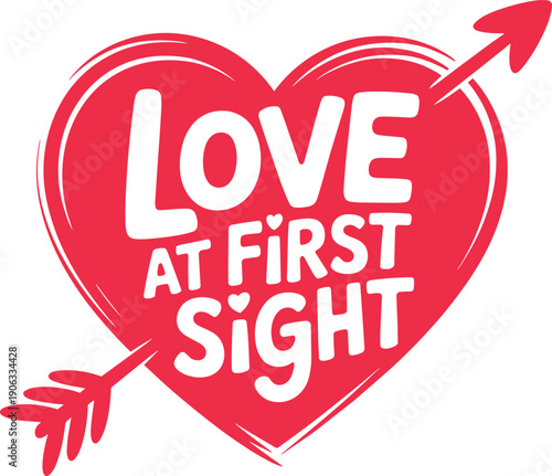 Heart with text love at first sight vector illustration for valentines day holiday design
