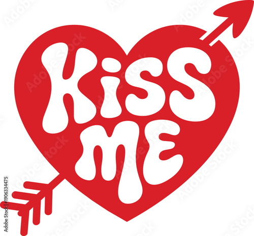 Kiss me playful valentine heart icon with arrow for flirtatious message and romantic party decor