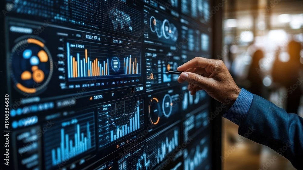 Naklejka premium Businessman interacting with interactive dashboard