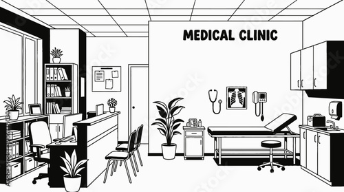 medical clinic company office corporate business interior workplace professional commercial workspace design management team meeting environment with reception desk waiting area consultation room