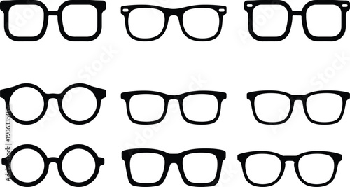 A set of nine pairs of glasses in different styles