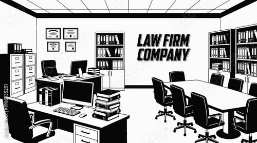 law firm company office corporate business interior workplace professional commercial workspace design management team meeting modern environment startup with wooden desks library conference room