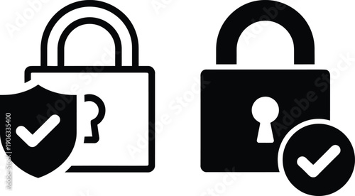 Security icons with padlocks and checkmarks
