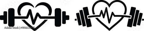 Heart rate fitness icons with dumbbells