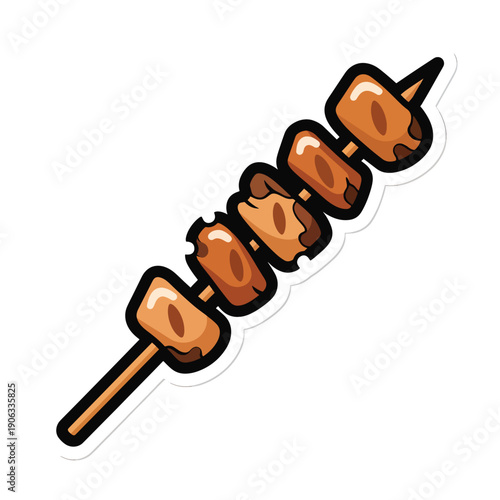 A cartoonish illustration of grilled meat on a skewer