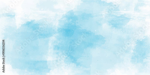 An abstract blue watercolor background captures the essence of a bright summer sky with fluffy white clouds and sunlight filtering through a clear, beautiful atmosphere