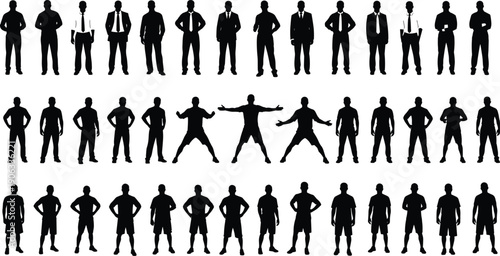 Diverse vector collection of professional people silhouettes featuring business experts, formal office staff, executive leaders, and specialized workers for corporate team and career concepts.