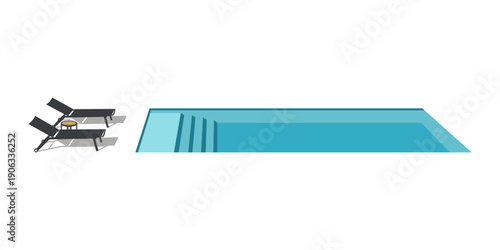Outdoor Swimming Pool and Lounge Chairs Illustration