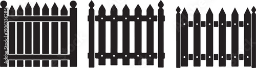 Black silhouette fence gates and picket fences