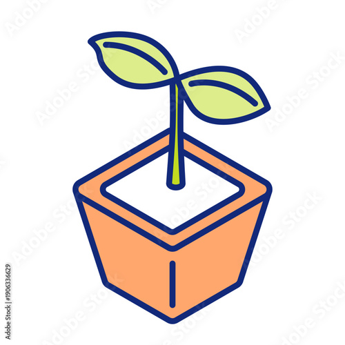 双葉の芽が出ている植木鉢アイソメトリックイラスト