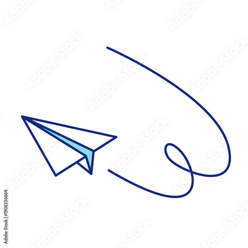 Uターンする紙飛行機のアイソメトリックイラスト