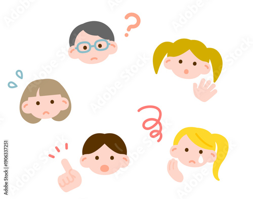 ネガティブな子供たちの表情セット