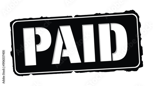 Paid Stamp Icon: A bold PAID stamp, signifying transaction completion, set against a monochromatic backdrop.