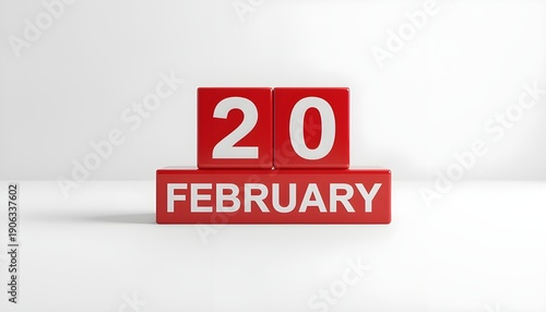 A red calendar block displaying the date February 20 on a white background