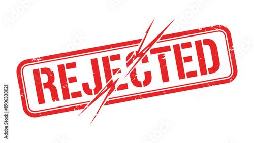 Rejected Stamp: A close-up view of a REJECTED stamp in red, diagonally crossed out, boldly conveying a message of declination and disapproval.