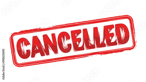 Cancelled Stamp: Bold red stamp declaring CANCELLED, perfect for conveying important status updates or changes, perfect for various business applications and projects.