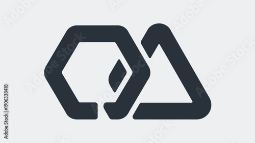 A dark blue recycling symbol with a triangular shape and a smaller inner triangle