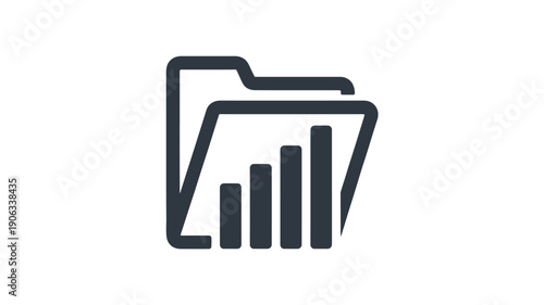 A flat featuring a folder with a bar graph inside flat black white business