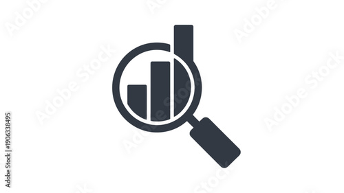 A magnifying glass over a bar chart in dark blue color flat dark blue analysis data