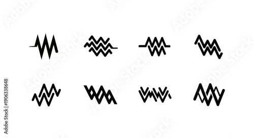Abstract black waveforms and zigzag patterns arranged in a grid