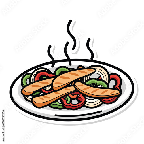 A plate of toasted bread with vegetables