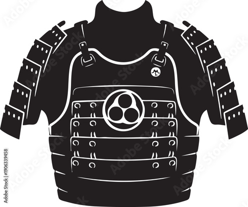 Black silhouette of a traditional Japanese samurai chest plate (do), showcasing historical warrior attire
