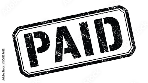 Paid Stamp of Approval: An inked PAID stamp, presented with a worn, vintage aesthetic, symbolizing financial transaction. This classic stamp evokes themes of financial transactions and payment.