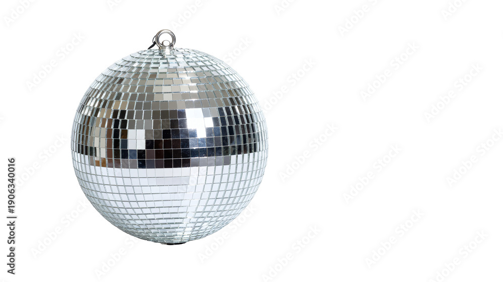 Fototapeta premium Sparkling disco ball reflects light, creating a festive atmosphere for parties and celebrations isolated
