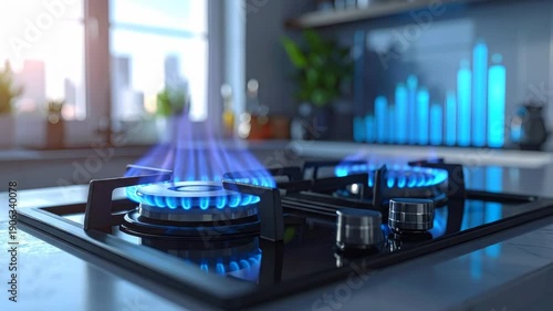 Wallpaper Mural Modern Gas Stove with Blue Flame in Contemporary Kitchen Torontodigital.ca