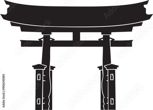 Stylized black silhouette of a traditional Japanese torii gate, entrance to sacred space
