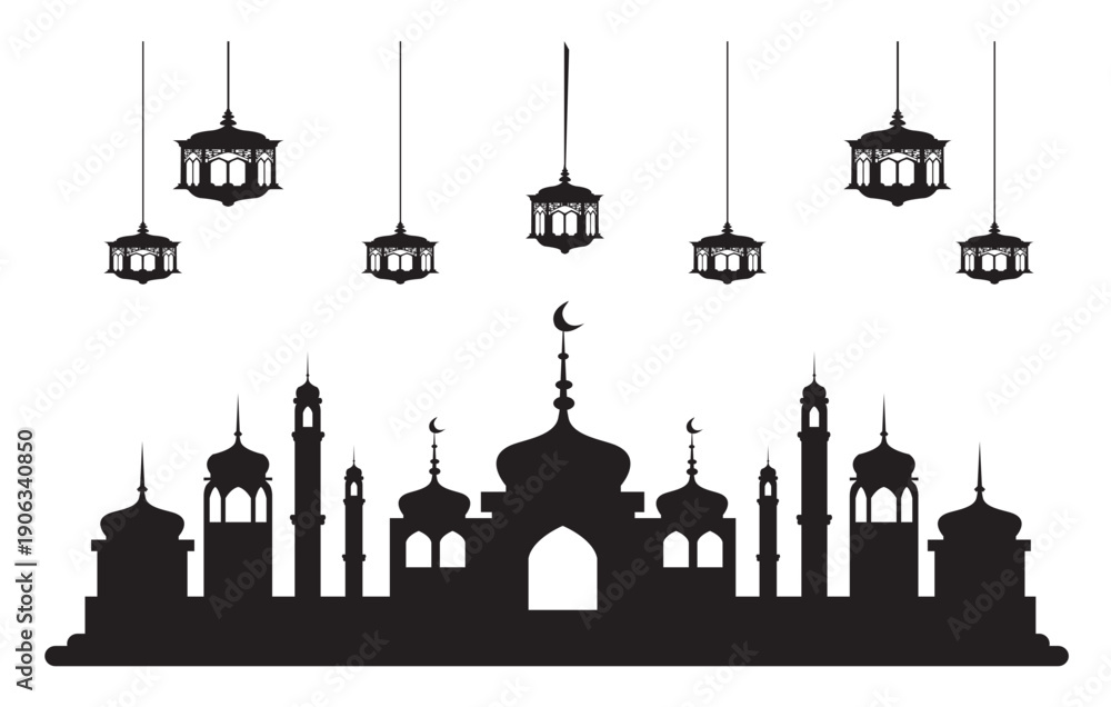 Obraz premium Ramadan Ya Ramadan - Holy Muslim day. Ramadan Kareem Silhouette design for Eid day, vector illustration.